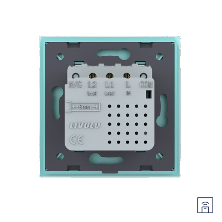 Двухклавишный сенсорный выключатель Module с функцией радиоуправления, цвет зеленый Livolo