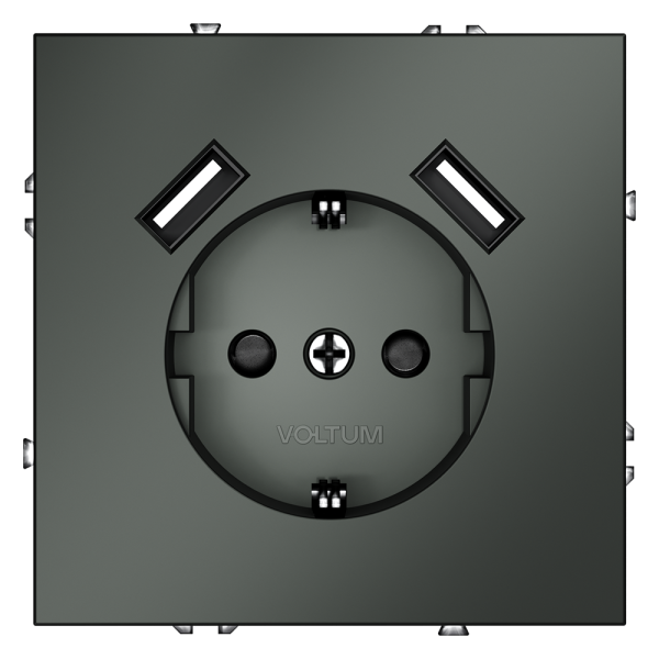 Розетка встраиваемая Voltum S70 с заземлением и защитными шторками, 16А, с USB, A+A, (титан)