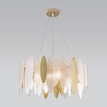 Подвесная люстра с фактурным стеклом 8*E14 60Вт золотой IP20 Canaria (326/8 золото) Bogate's