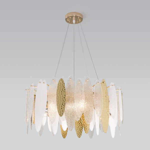 Подвесная люстра с фактурным стеклом 8*E14 60Вт золотой IP20 Canaria (326/8 золото) Bogate's