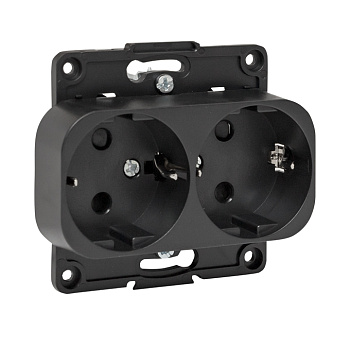 Стокгольм Механизм Розетки 2-местной с/з 16А черный с защ, штор, EKF