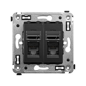 Компьютерная розетка RJ-45 в стену, кат.5e двойная, "Avanti", "Черный матовый" DKC