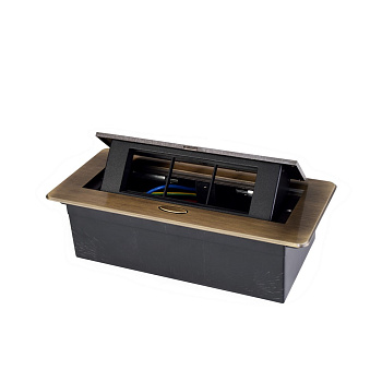 Выдвижной горизонтальный модуль RocketSocket в столешницу для розеток Livolo 3 поста, бронза