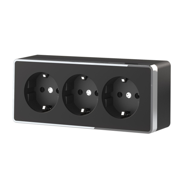 Розетка тройная с заземлением и шторками (черный/хром) Gallant ОУ IP20 Werkel