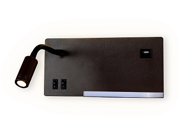 Настенный светодиодный светильник с полкой, выключателем и USB портом FW293 CF/BK кофе/черный LED 4200K 5W+3W 260*150*110 Ambrella Light