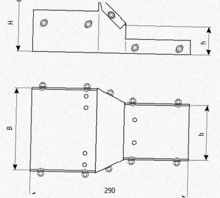 Лоток переходной замковый ЛПЗ 400х65-200х65 УТ1,5, оцинкованный лист, S1,0