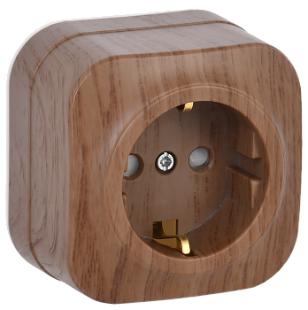 Розетка одноместная ОУ РСш20-3-ХД с з/з и защитной шторкой 16А GLORY дуб IEK