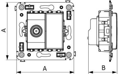 Розетка TV проходная в стену, "Avanti", "Черный квадрат" DKC