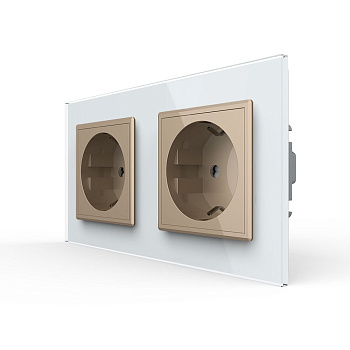 Розетка Livolo 2 поста Золотая с белой рамкой VL-C7C2EU-13/11