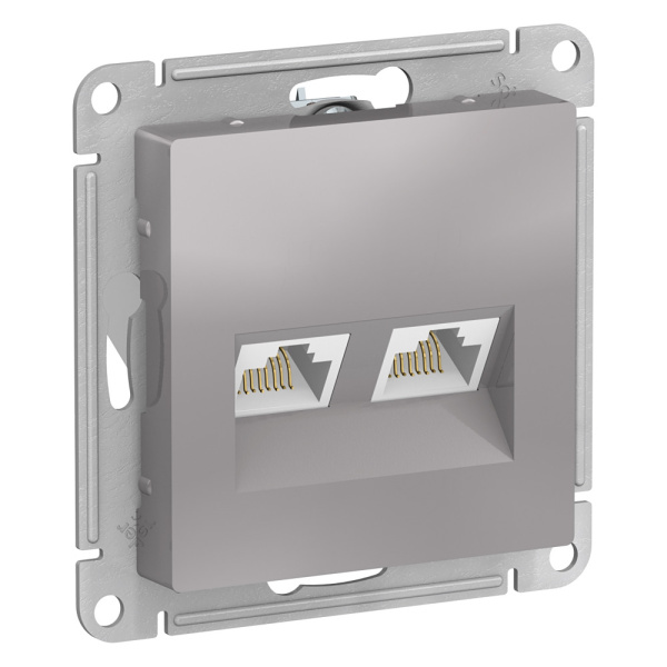 ATLASDESIGN Механизм розетки СУ 2-ая компьютерная RJ45+RJ45 кат.5Е алюминий IP20 Schneider Electric