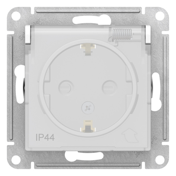 ATLASDESIGN AQUA Механизм розетки без лицевой панели СУ 1-м земля, шторки, крышка 16А белый IP44 (уп.15шт)  Schneider Electric