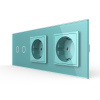 Сенсорный выключатель комбинированный на 2 линии 2 розетки 3 модуля Зеленый Livolo