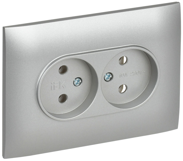 SKANDY Розетка 2-местная без заземления без защитных шторок 10А в сборе SK-R10S серебряный IEK