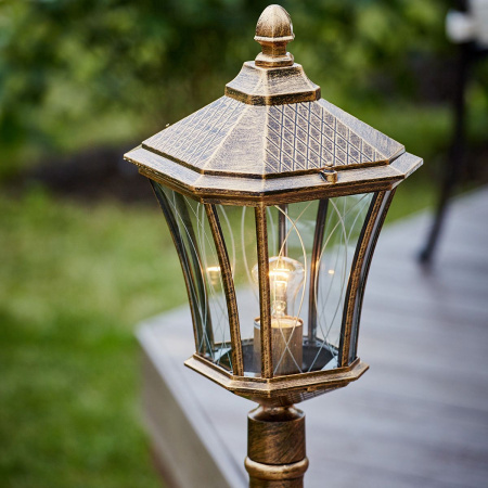 Уличный светильник на столбе 1*E27 черное золото IP44 Virgo F (a031929) Elektrostandard