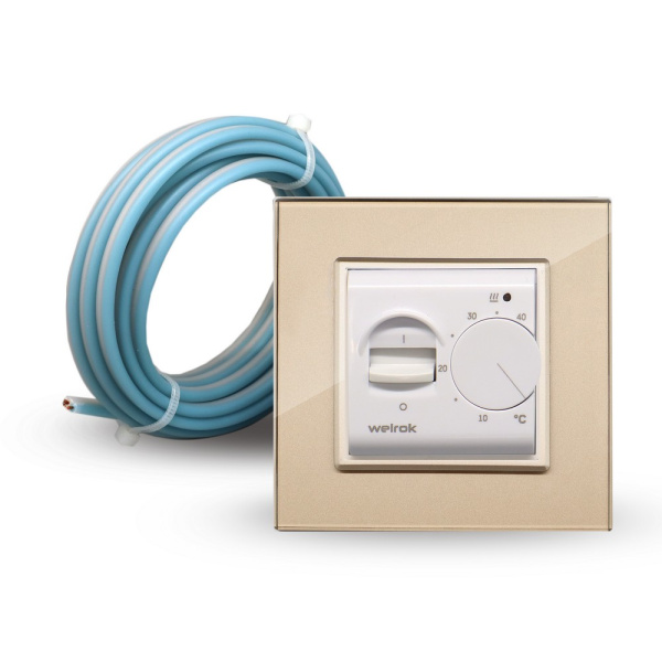 Терморегулятор Welrok MEX для рамки LIVOLO с механическим управлением, датчик пола 3 м, цвет белый с золотой рамкой