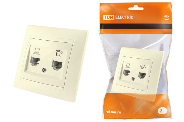 Розетка телефонная RJ11 + компьютерная RJ45 сл. кость "Лама" TDM Розетка телефонная RJ11 + компьютерная RJ45 сл. кость "Лама" TDM