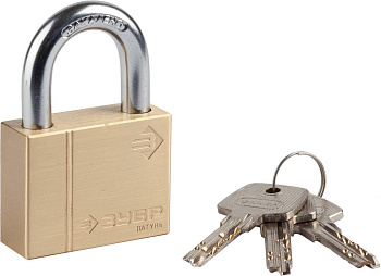 Замок "ЭКСПЕРТ" навесной, латунный корпус, классическая форма, закаленная дужка, 50мм ЗУБР
