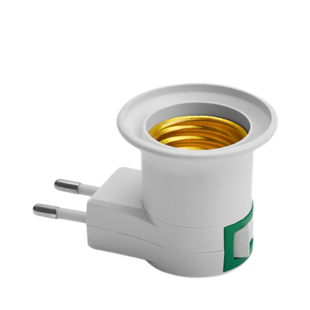 LH61 Патрон-переходник с E27 на розетку (для лампы E27), с выключ., 230V, пластик, белый, 40*60мм