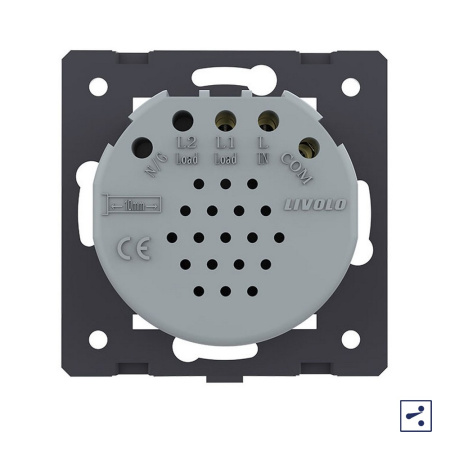 Одноклавишный проходной сенсорный выключатель Quadro, цвет белый (механизм) Livolo