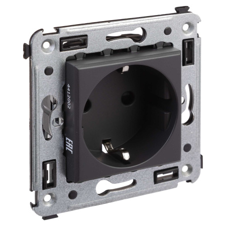 Розетка в стену, 2P+E, с з/ш, "Avanti", "Черный матовый" DKC