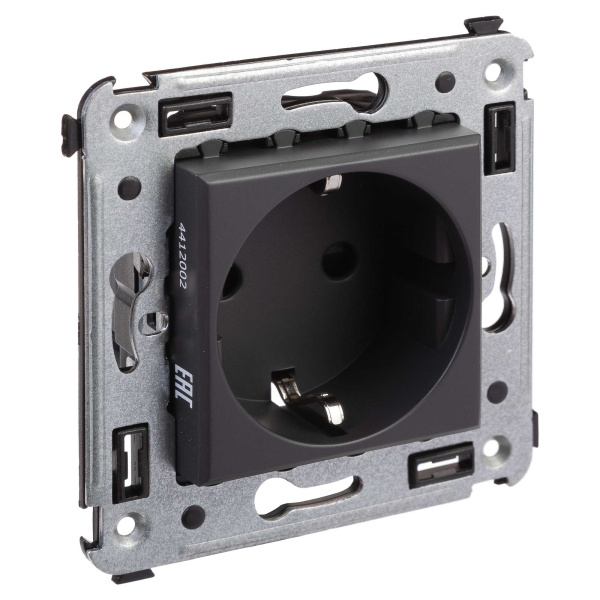 Розетка в стену, 2P+E, с з/ш, "Avanti", "Черный матовый" DKC