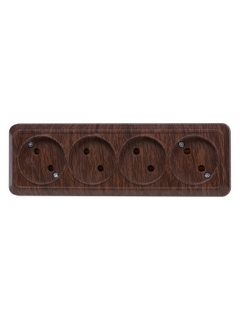 Розетка 4-х местная горизонтальная 2П открытой установки IP20 10A бук "Ладога" TDM