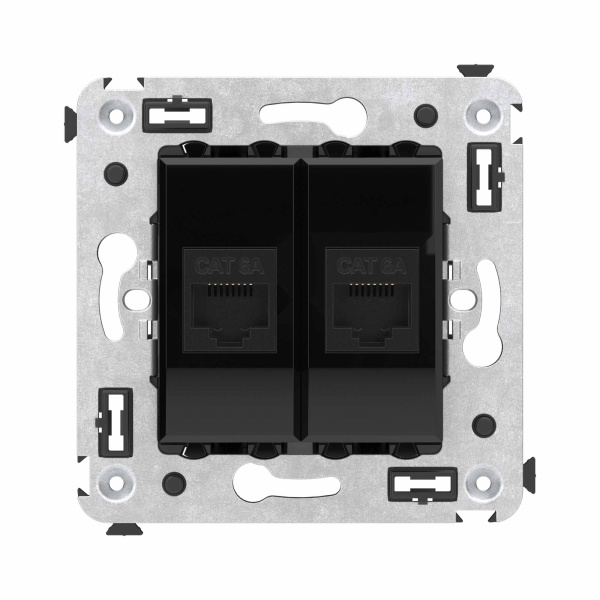 Компьютерная розетка RJ-45 без шторки в стену, кат.6А двойная, "Avanti", "Черный квадрат" DKC
