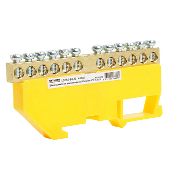 Шина "PE" на изоляторе STEKKER 6*9 на DIN-рейку 12 выводов, желтый, LD555-69-12