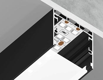 Алюминиевый профиль накл/подвес "Profile System" черный/матовый рассеив. 2000*35*35, 2 заглушки, 4 крепл. в компл. (для ленты до 26мм) Ambrella Light