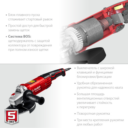 УШМ, УШМ-230-2205 п, 230 мм, 2200 Вт ЗУБР