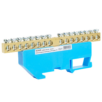 Шина "N" на изоляторе STEKKER 6*9 на DIN-рейку 16 выводов, синий, LD555-69-16