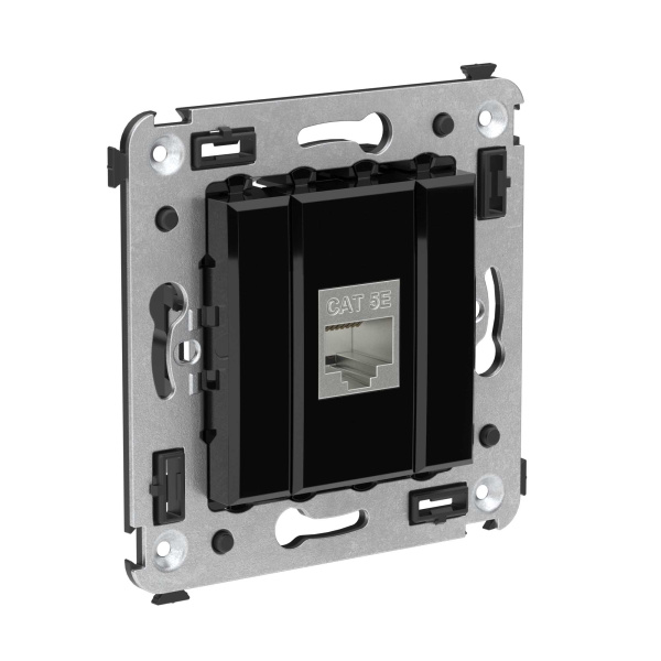 Компьютерная розетка RJ-45 без шторки в стену, кат.5e одинарная экранированная, "Avanti", "Черный квадрат" DKC