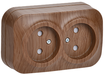 Розетка двухместная ОУ РСш22-2-ХД без з/з с защитной шторкой 10А GLORY дуб IEK