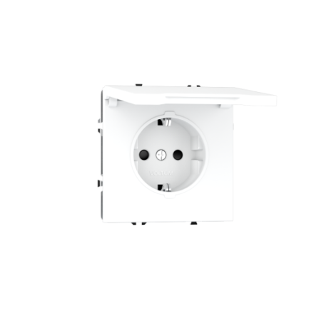 Розетка встраиваемая Voltum S70 с заземлением, защитными шторками и крышкой 16А, (белый матовый)