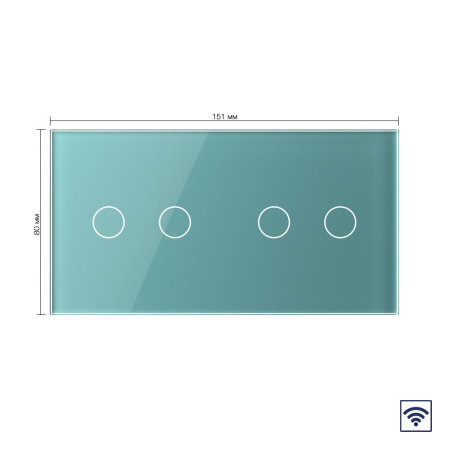 Сенсорный радиоуправляемый выключатель 4 клавиши (2-2), 2 поста Зеленый Livolo