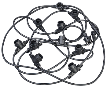 LIGHTING Гирлянда белт-лайт 10м 20 патронов E27 без ламп IP65 черный шнур 2м 230В транзит IEK