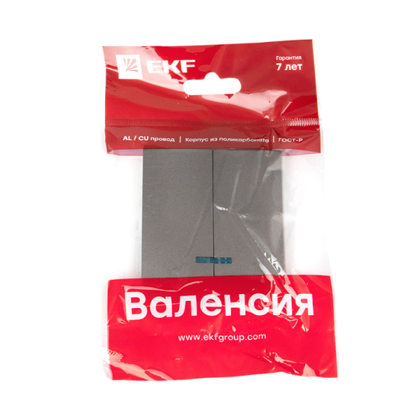 Валенсия Лицевая панель выключателя 2-кл, с индикатором 10А графит EKF