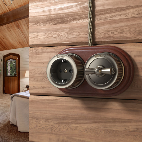 Розетка с заземлением (Бронзовый) Ретро ОУ IP20 Werkel