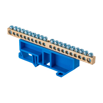 Шина "0" N (6х9мм) 20 отверстий латунь синий изолятор на DIN-рейку PROxima EKF