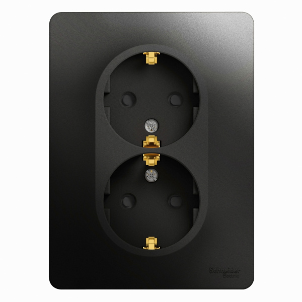 Розетка 2-м с з/з со шторками в сборе антрацит Glossa Schneider Electric