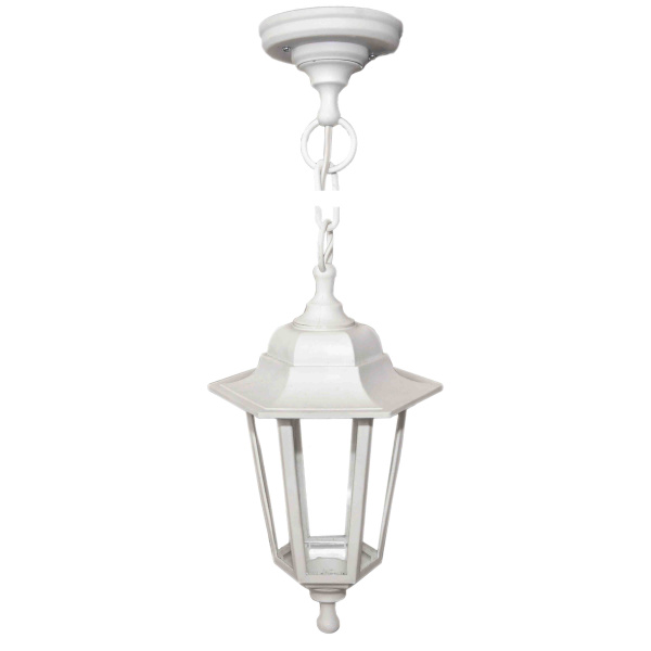 11-98 НСУ 06-60-001 АДЕЛЬ1 БЕЛ Светильник-фонарь подвесной белый 6-гранный прозрачное стекло APEYRON