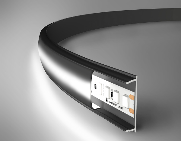 Алюминиевый профиль накл.гибкий черный/черный рассеиватель 2000*18*4, 2 заглушки, 4 крепл. в компл. (для ленты до 15мм) Ambrella Light