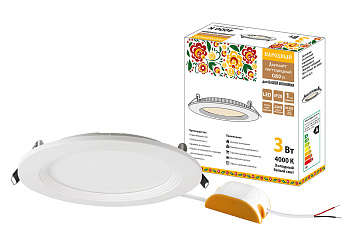 Светильник ультратонкий встраиваемый светодиодный "Даунлайт НАРОДНЫЙ" СВО п (белый) 3Вт 4000К TDM