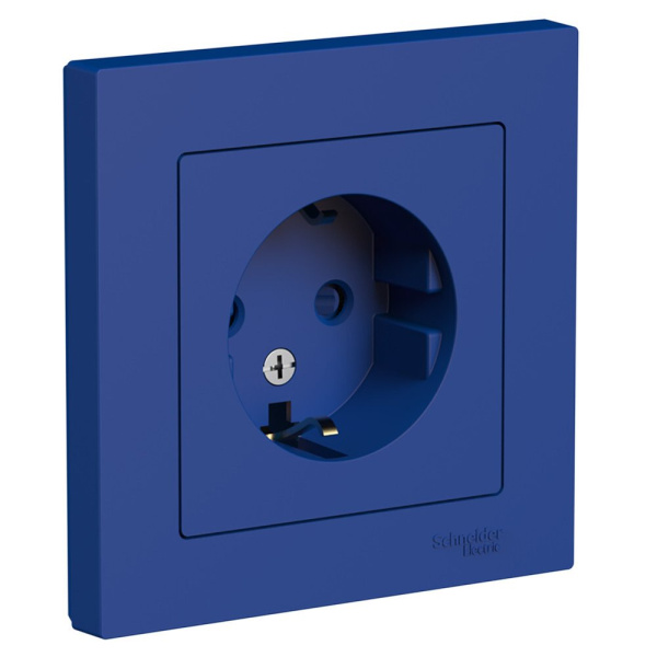 ATLASDESIGN Розетка с заземлением со шторками 16А (в сборе с рамкой), аквамарин Schneider Electric