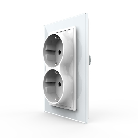 Розетка Livolo электрическая двойная 1 пост с заземлением, рамкой, защитными шторками 16A, цвет белый VL-C7CTF16A.TF16A-WP