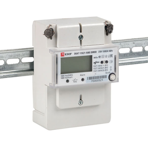 Счетчик электрической энергии однофазный многотарифный SKAT 115E/1-5(60) SIROD (встроенное реле) 2т МСК+0 EKF