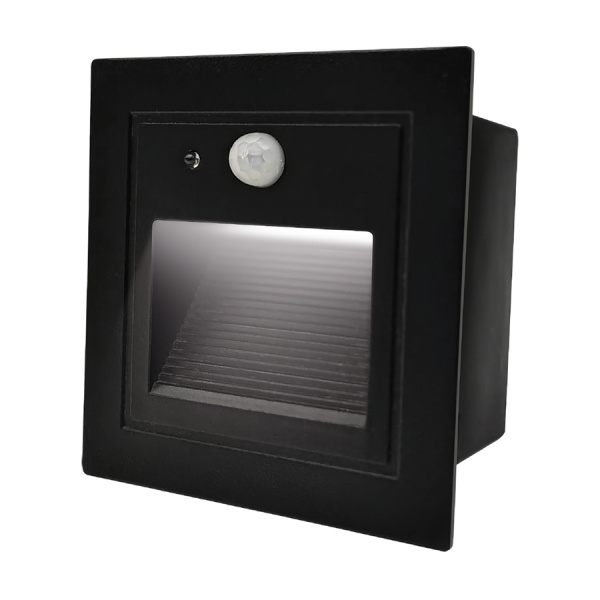 Светильник для ступеней 3Вт 5000К Металл Черный Квадрат с сенсором GSTL-S1-3BT-5K General