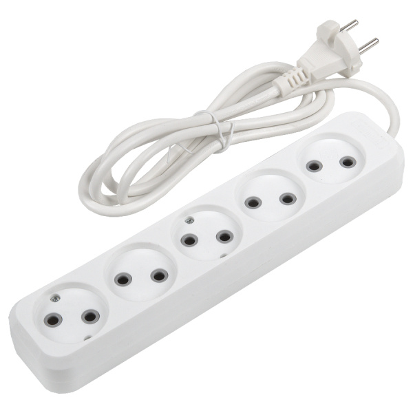 Удлинитель бытовой GES-10-2x075-5-10m, 10А, 2х0,75 мм2, 5 мест, 10 метров, без заземления, без выключателя General