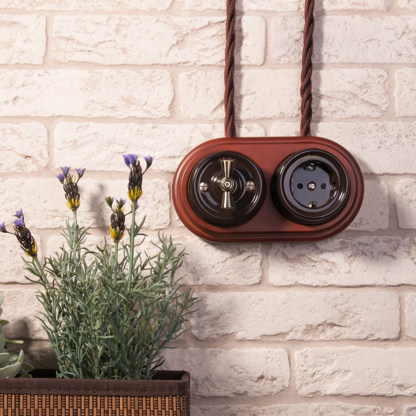 Розетка с заземлением (коричневый) Ретро ОУ IP20 Werkel