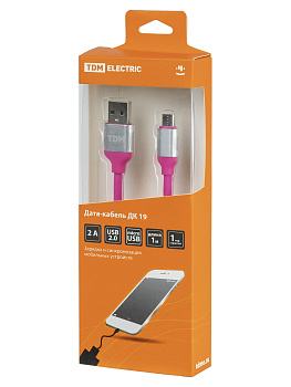 Дата-кабель, ДК 19, USB - micro USB, 1 м, силиконовая оплетка, розовый, TDM Дата-кабель, ДК 19, USB - micro USB, 1 м, силиконовая оплетка, розовый, TDM